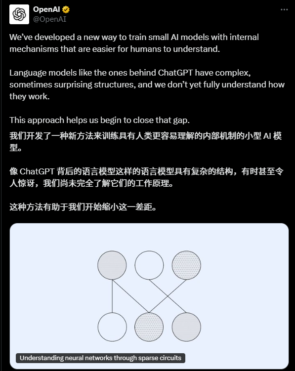解锁 AI 黑箱:OpenAI 如何用“稀疏电路”让神经网络更可追溯 解锁 AI 黑箱:OpenAI 如何用“稀疏电路”让神经网络更可追溯
