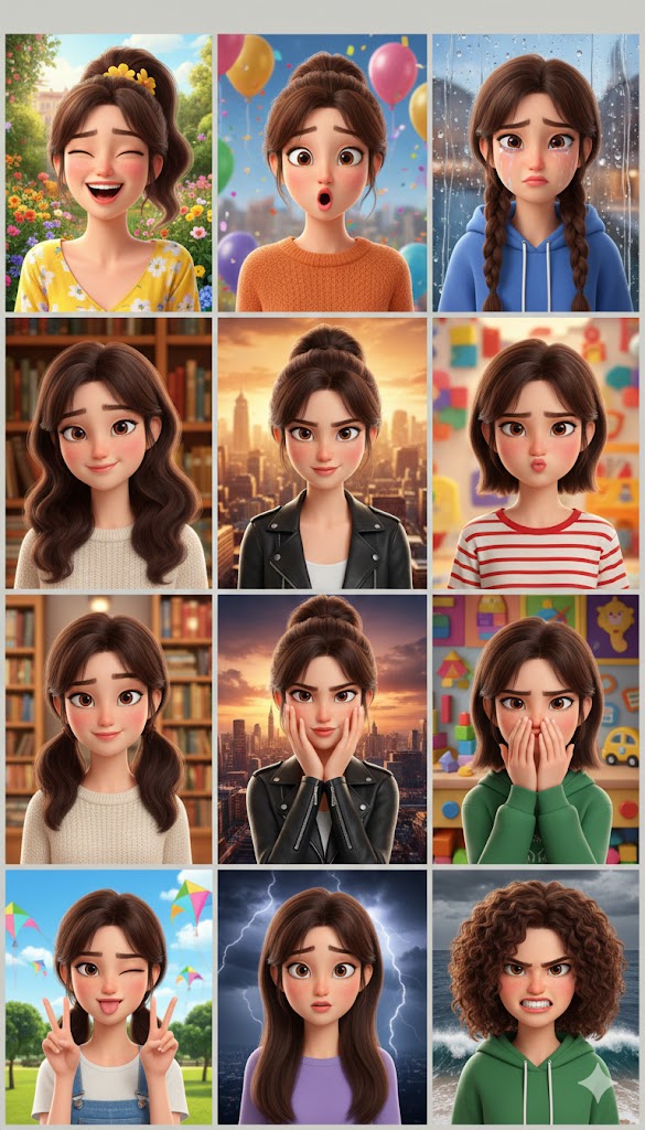 使用AI生成高质量3D卡通多表情肖像拼贴教程(Pixar风格) 使用AI生成高质量3D卡通多表情肖像拼贴教程(Pixar风格)