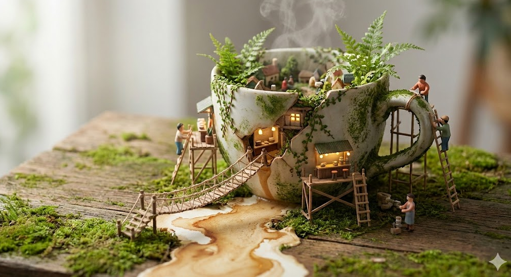 AI生成“物体微型生态系统”艺术教程：从日常物件到梦幻微缩世界