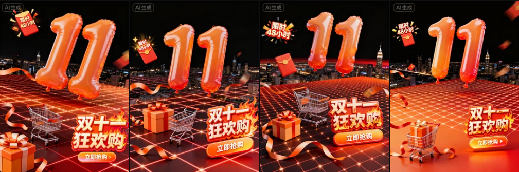 一篇搞定！AI 生成创意「3D 双十一购物图标」全风格硬核教程