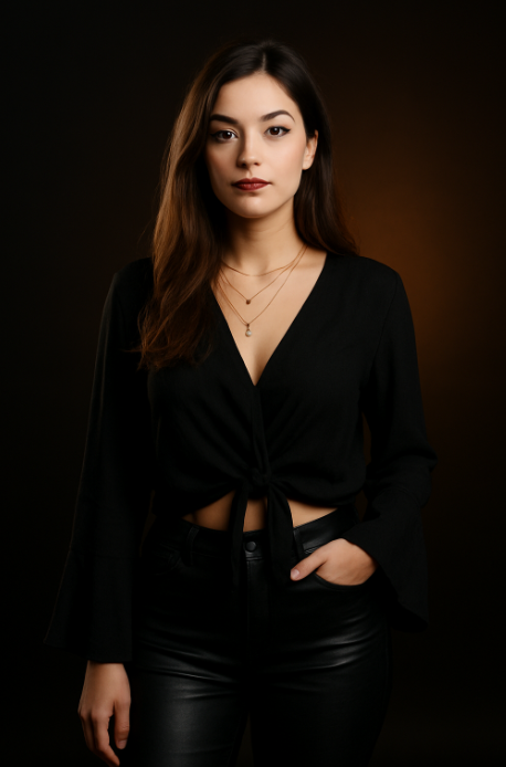 黑色长裤工作室人像照提示词