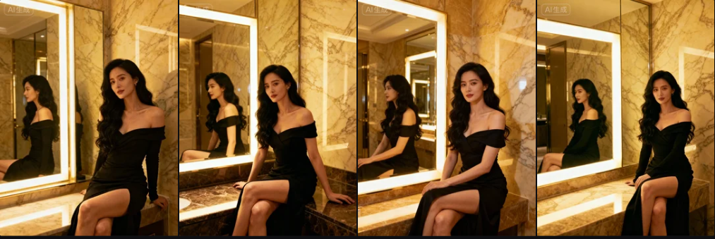 AI文生图详细教程：生成优雅露肩黑色连衣裙女性画面