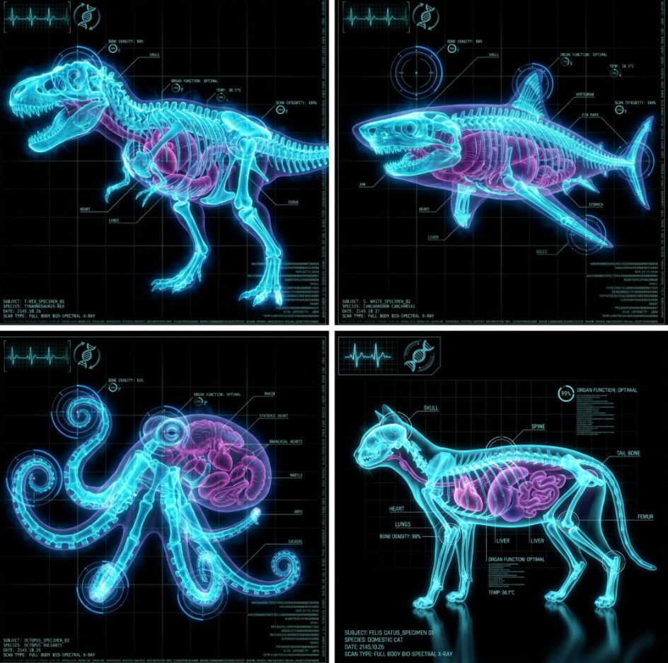 赛博朋克动物X光扫描｜未来感拉满的医学影像美学！