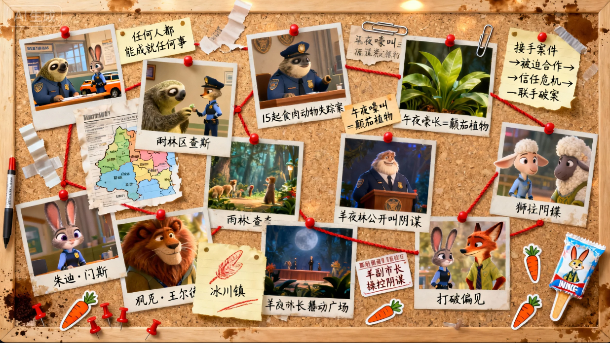 宝丽来 + 软木公告板 + 红线｜解锁电影剧情可视化的 AI 提示词