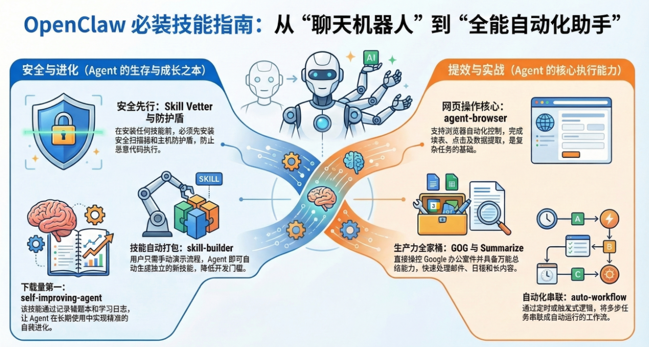 让你的 OpenClaw Agent 真正干活：20 个高分 Skills 精选 + 安装顺序